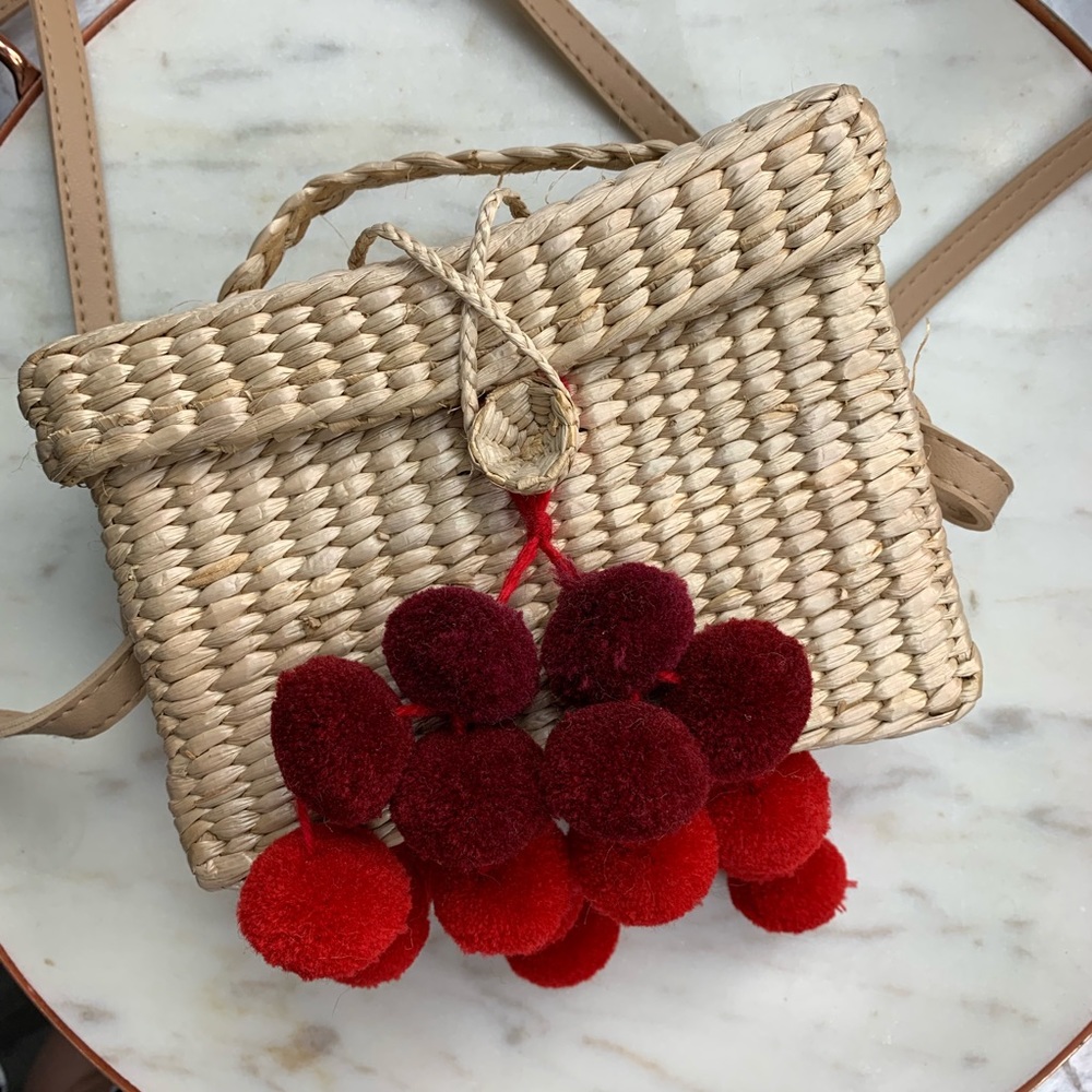 SHEIN Red Pom Pom Summer Bag